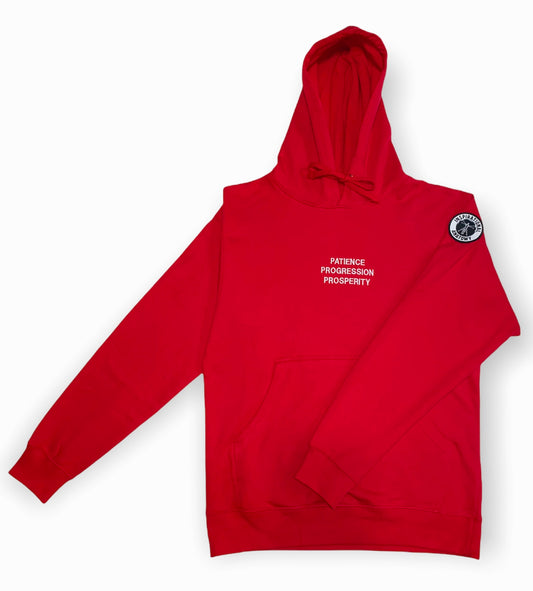 Patience, Progression, Prosperity red hoodie